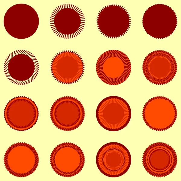 Round seal shapes in orange-brown colors isolated on yellowish background — Stock Vector