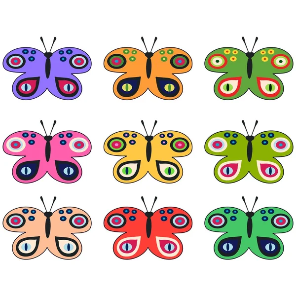 Uppsättning av färgade dekorativa fjärilar — Stock vektor