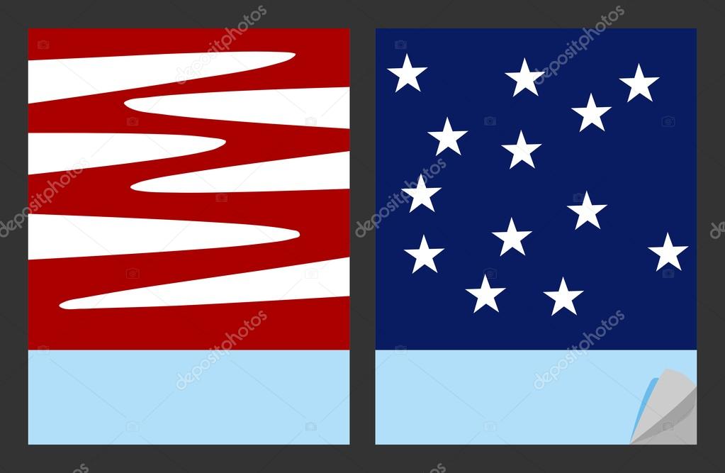 Workbook cover template with red white pattern and blue pattern with white stars