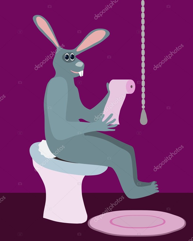 Big Gray Rabbit Sitting On Water Closet Stock Vector