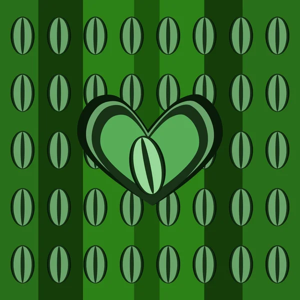 Fondo abstracto con granos de café verdes y patrón de forma de corazón — Archivo Imágenes Vectoriales