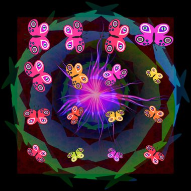 Fantezi sanatsal hava dünya kavramı ile pembe ve sarı kelebekler