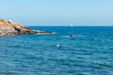 Yelkenli denizde yüzer.