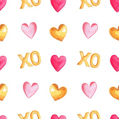 Sevgililer günü balon baskısı. Üzerinde 2.Kaptan yazılı suluboya desen ve beyaz arka planda kalpler var. Kalp şeklinde altın balon ve altın harflerle XO..