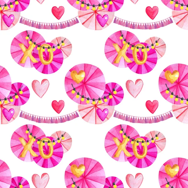 Aquarel Naadloos Patroon Met Decor Voor Valentijnsdag Print Met Ballonnen — Stockfoto