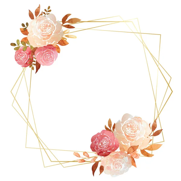 Coral Blush Florals Ouro Moderno Geométrico Frame Casamento Convite Marrom — Fotografia de Stock