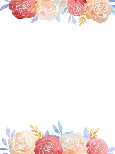 Cartão Com Composições Aquarela Delicadas Rosas Coradas Folhagem Azul Com — Fotografia de Stock