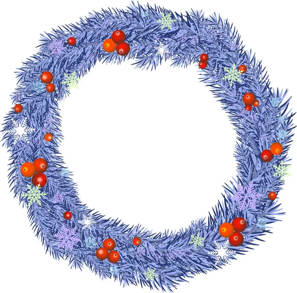 Couronne Noël Aux Baies Rouges Flocons Neige Illustration Vectorielle — Image vectorielle