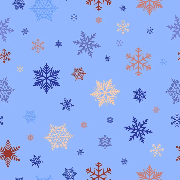 青い背景に雪片が描かれたシームレスなパターン — ストックベクタ