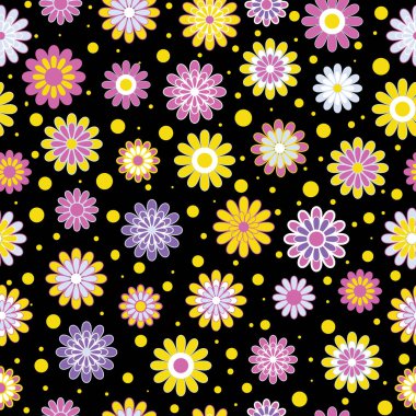 Siyah arkaplanda çiçekler olan pürüzsüz desen