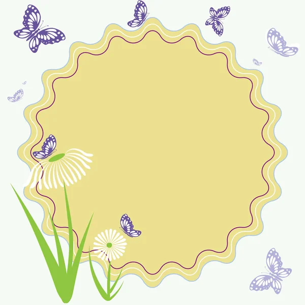 Yellow Frame Flowers Butterflies — Stock Vector