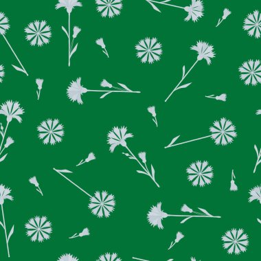 Yeşil arka planda çiçek deseni olan kusursuz desen. 