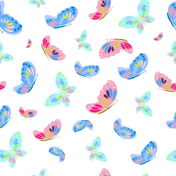 Patrón Sin Costuras Con Mariposas Multicolores Sobre Fondo Blanco — Vector de stock
