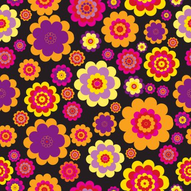 Siyah arkaplanda çiçekler olan pürüzsüz desen