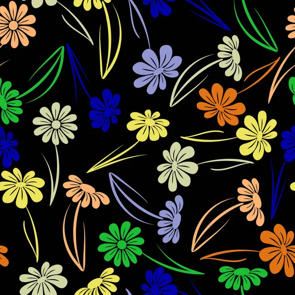 Patrón Sin Costuras Con Flores Sobre Fondo Negro — Archivo Imágenes Vectoriales
