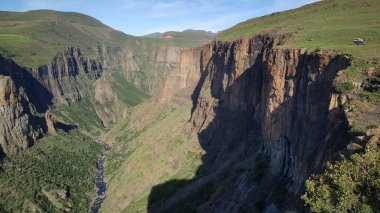 Lesotho Afrika 'daki Maletsunyane Şelalesi çevresindeki tarım arazileri.