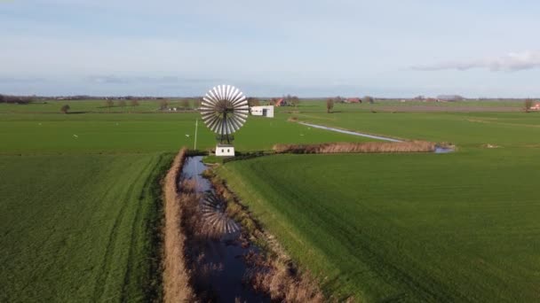 Żelazny Wiatrak Wokół Boazum Friesland Holandia — Wideo stockowe