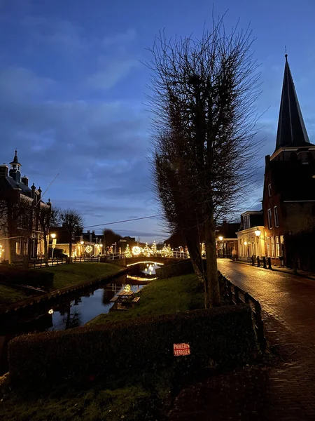 Canal Noite Ijlst Friesland Países Baixos — Fotografia de Stock