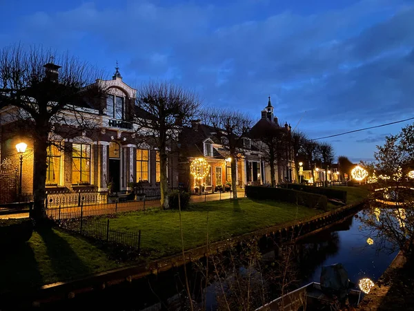 Canal Noite Ijlst Friesland Países Baixos — Fotografia de Stock