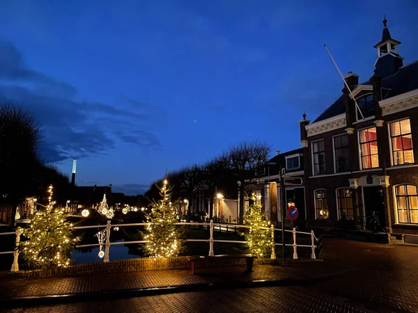 Bridge Canal Night Ijlst Friesland Netherlands — Stock Photo, Image