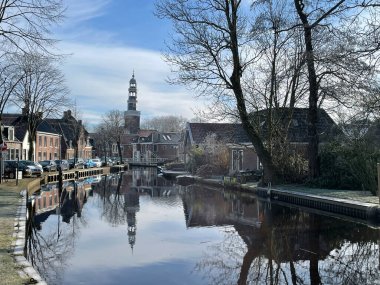 Friesland 'da bir kış günü Aldeboardlar. Hollanda.