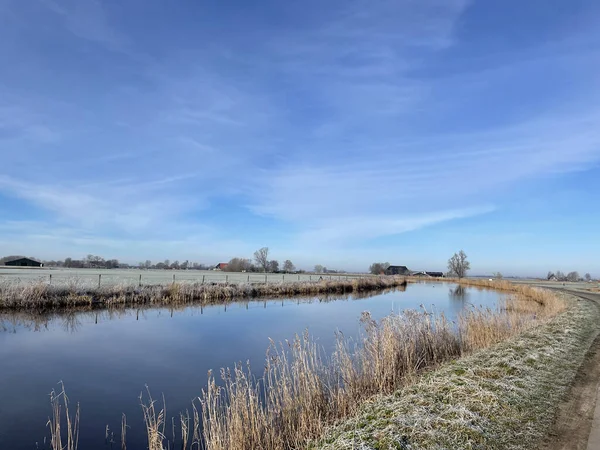 Канал Вокруг Альдеборна Течение Зимнего Дня Фрисландии Нидерланды — стоковое фото