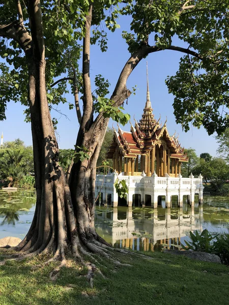 Tajska Świątynia Budowa Jeziorze King Rama Park Bangkoku Tajlandia — Zdjęcie stockowe