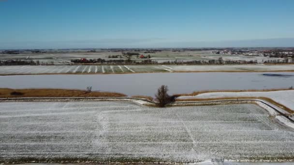 Lago Ghiacciato Con Neve Intorno Sneek Frisia Paesi Bassi — Video Stock