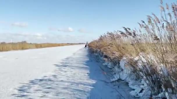 Friesland Donmuş Bir Kanalda Buz Pateni Hollanda — Stok video