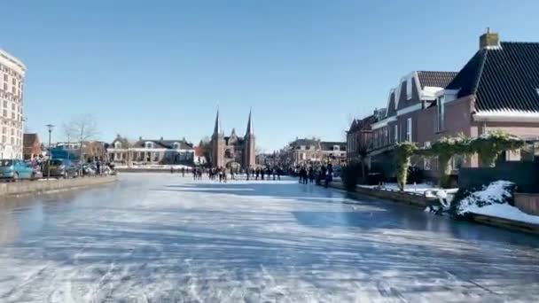 Korcsolyázás Sneek Friesland Hollandia Felé — Stock videók