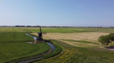 Aerial view from the Nijhuizumer windmill during summer in Friesland, The Netherlands