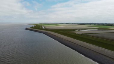 Aerial view from a dike in Friesland, The Netherlands