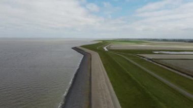 Aerial view from a dike in Friesland, The Netherlands
