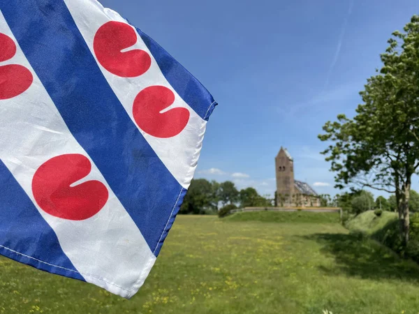 Frisian Flag Front Protestant Church Swichum Friesland Netherlands — Stock Photo, Image