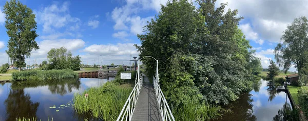 Hollanda Friesland Daki Veenhoop Taki Eski Köprüden Panorama — Stok fotoğraf