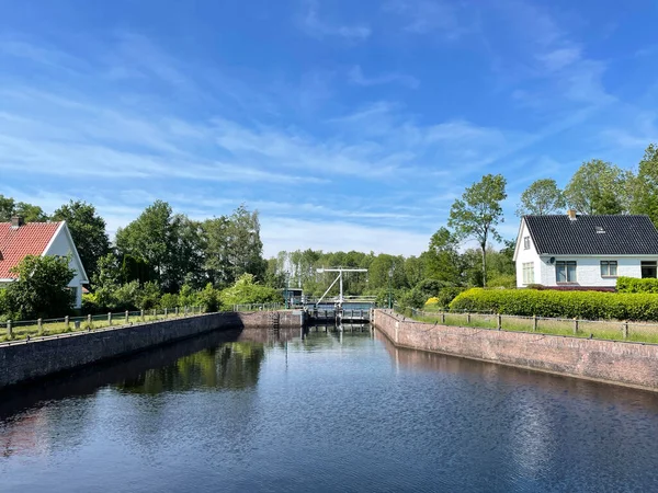 Canal Lock Bridge Nijetrijne Friesland Netherlands — Stock Photo, Image