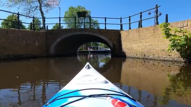 Canotaje Canal Través Bolsward Frisia Países Bajos — Vídeos de Stock