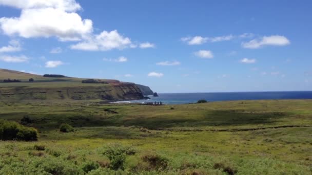 ああTongariki Moai風景では、イースター島、ラパヌイ — ストック動画