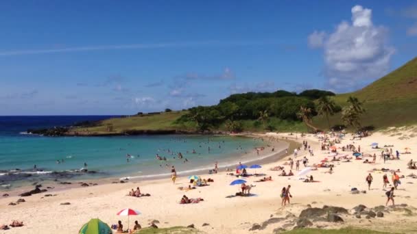 Wyspa Wielkanocna Anakena Beach, Rapa Nui — Wideo stockowe