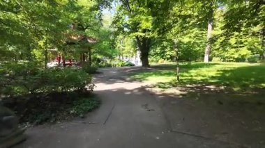 Polonya 'nın Varşova kentindeki Azienki Parkı' ndaki Çin Bahçesi 'nde yürüyorum.
