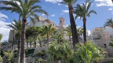 İspanya 'daki Peniscola Kalesi' nde palmiye ağaçları