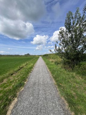 Friesland, Hollanda 'daki Sondel civarında bisiklet yolu.