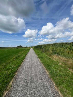 Friesland, Hollanda 'daki Sondel civarında bisiklet yolu.