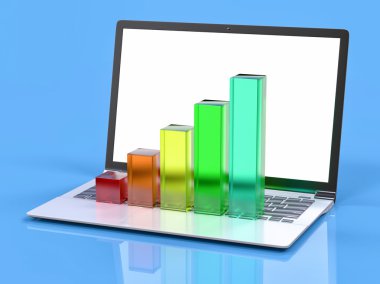 3D laptop ve çubuk grafik