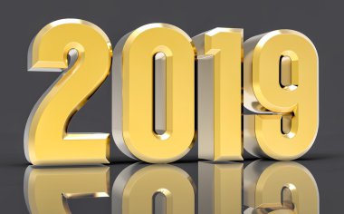 3D izole altın 2019 yıl