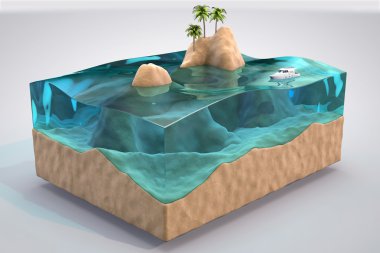 3D izole tropikal akvaryum arka plan.