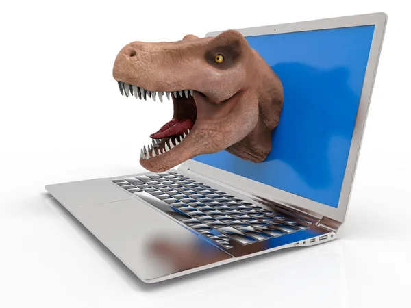 3D tła Laptop T-Rex — Zdjęcie stockowe