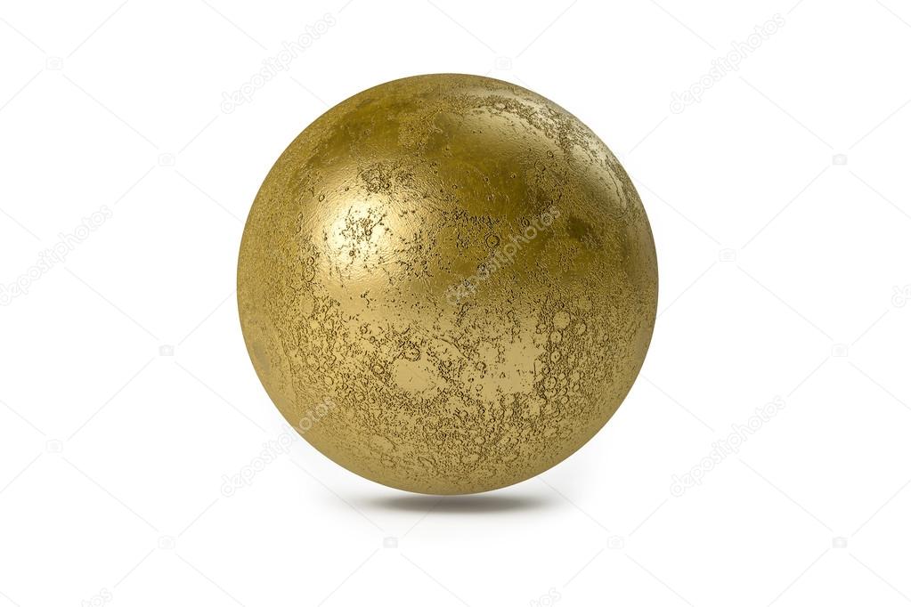 3D Isolated Golden Moon.