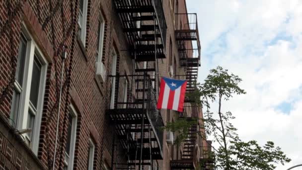 Nueva York Bandera puertorriqueña estableciendo tiro — Vídeos de Stock