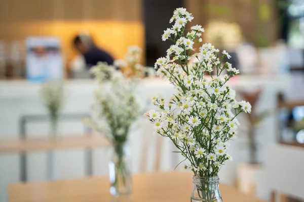 Közel Fehér Virágok Asztal Kávézóban — Stock Fotó